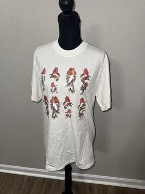Vintage Carolyn Shores Wright Red Cardinals T Shirt Medium M Winter Snow Birds